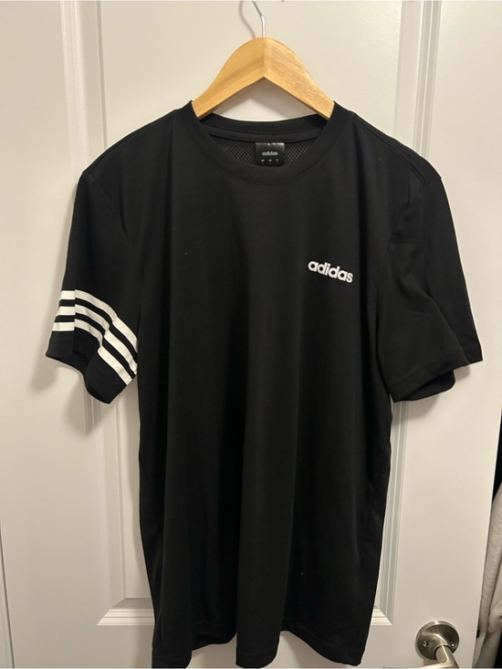 adidas Tops - adidas L Women’s Climacool Black Logo Tee with Sleeve Stripes